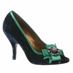 Poetic License Navy Blue Velvet Peep-Toe Heels